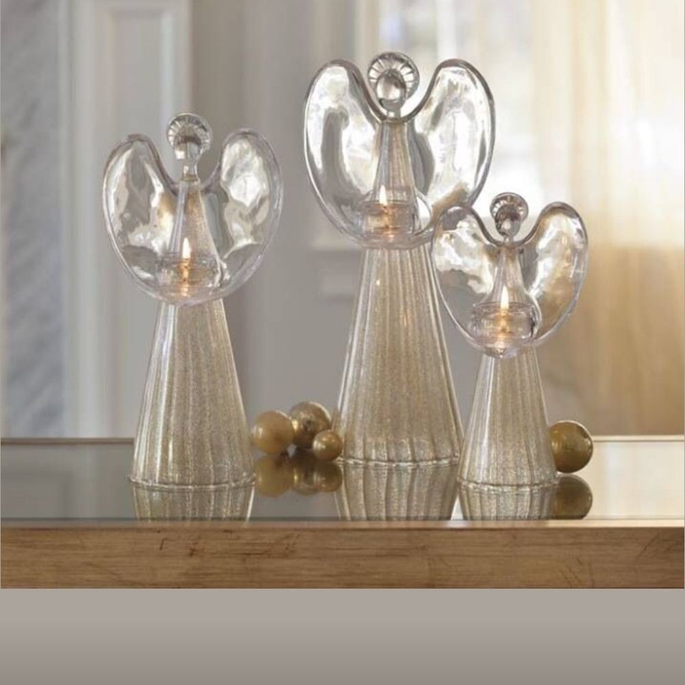 Partylite Elegant Glass Peace Angel Candle Holder Large